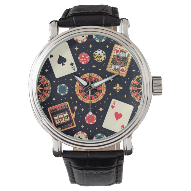 Casino pattern theme on black armbanduhr (Vorderseite)