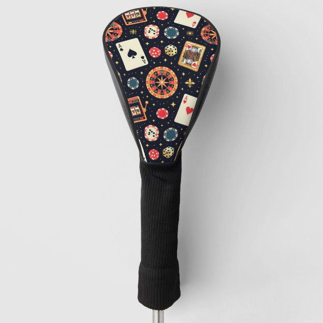 Casino pattern theme on black golf headcover (Vorderseite)