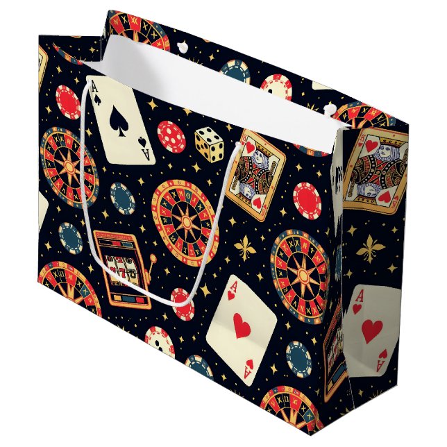 Casino pattern theme on black große geschenktüte (Vorderseite Schrägansicht)