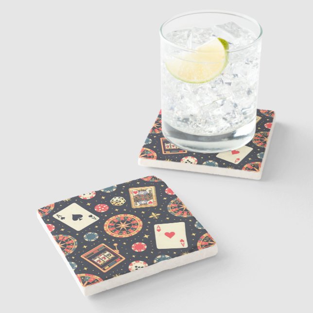 Casino pattern theme on black steinuntersetzer (Seitenansicht)