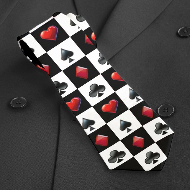 Casino Playing Card Anzug Checkerboard Muster Krawatte (Casino Playing Card Suit Checkerboard Pattern Neck Tie
)