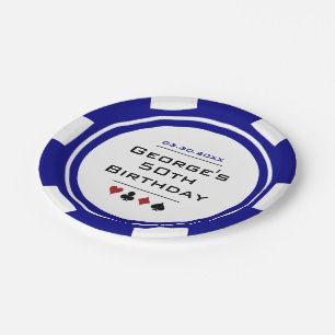 Casino Poker Chip Blue White Las Vegas Geburtstag Pappteller