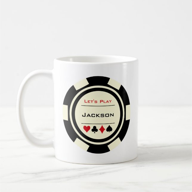 Casino Poker Chip Schwarz Creme Rot mit Name Kaffeetasse (Links)