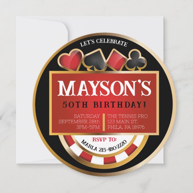CASINO POKER Karten Einladung zur Geburtstagsparty (Vorderseite)