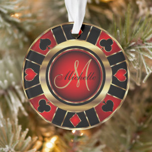 Casino Poker Monogram Chip - Red Ornament