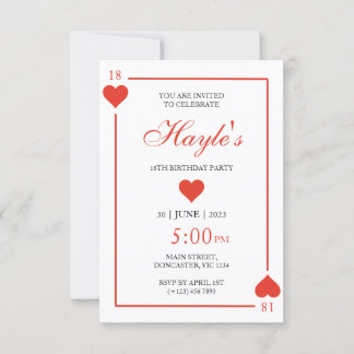 Casino Queen of Hearts Spielkarten 18. Geburtstag Einladung