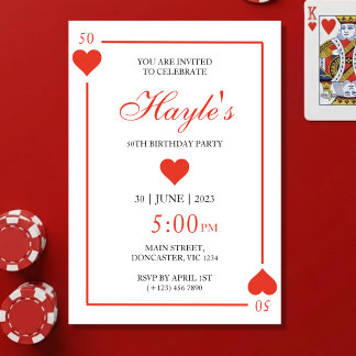 Casino Queen of Hearts Spielkarten 50. Geburtstag Einladung