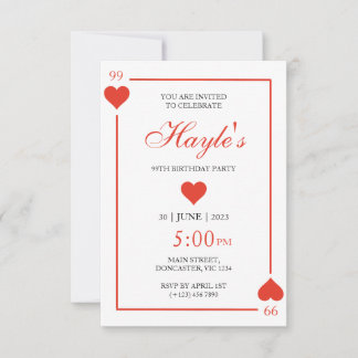 Casino Queen of Hearts Spielkarten 99. Geburtstag Einladung