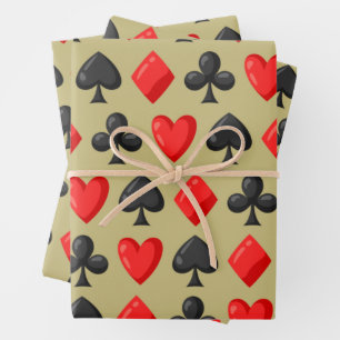 Casino Rot, Black and Gold Card Anzug Gambling Geschenkpapier Set