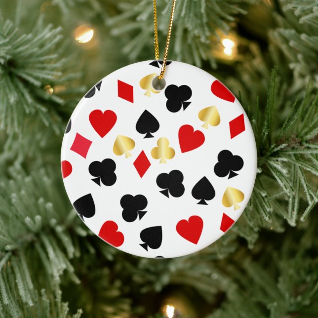 Casino Rot, Black and Gold Card Anzug Gambling Keramik Ornament (Baum)