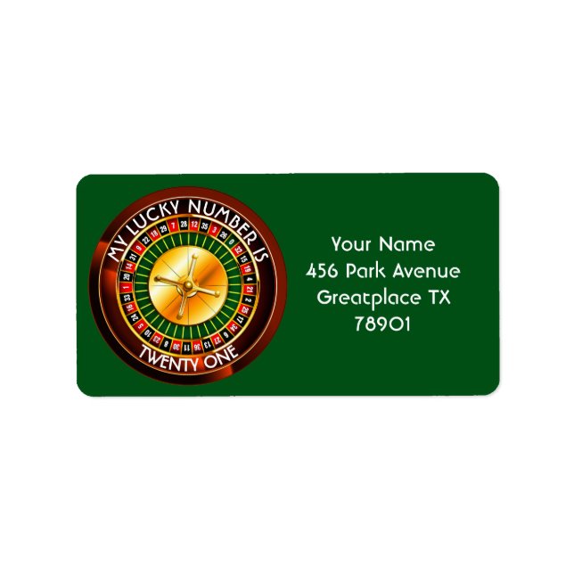 Casino Roulette Rad mit Ihrer Glückszahl Adressaufkleber (Vorne)