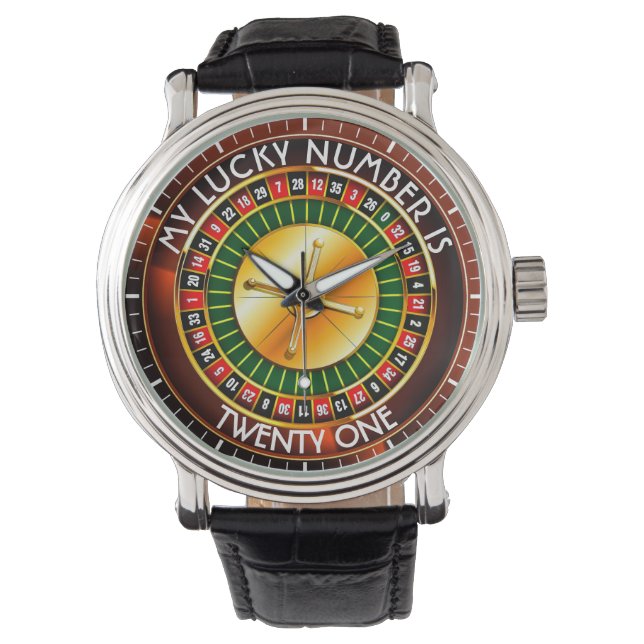 Casino Roulette Rad mit Ihrer Glückszahl Armbanduhr (Vorderseite)