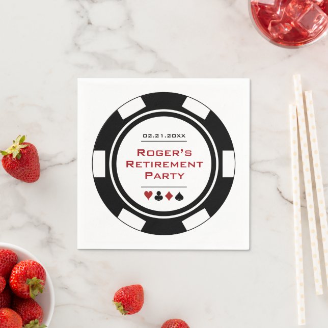 Casino Schwarz-weißer Poker Chip Rente Party Serviette (Beispiel)