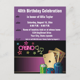 Casino Thema 40. Geburtstag Feier lila Einladung