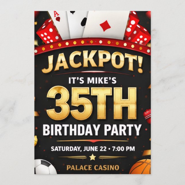 Casino Theme Birthday Invitation Card Einladung (Vorderseite)