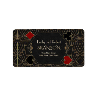 Casino Vegas Poker Gatsby Art Deco Hochzeitsadress Adressaufkleber