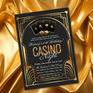 Casino Vegas Schwarz und Gold Geburtstagseinladung Einladung