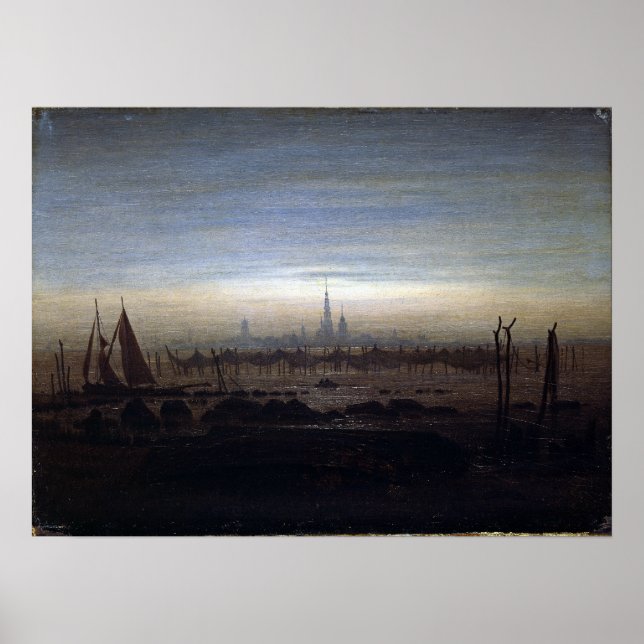 Caspar David Friedrich Greifswald im Mondlicht Poster (Vorne)
