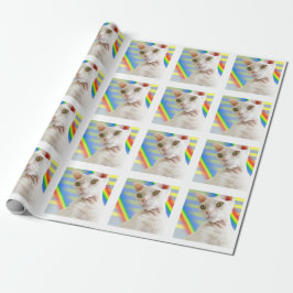 Casper White Devon Rex Cat Rainbow Strip Geschenkpapier