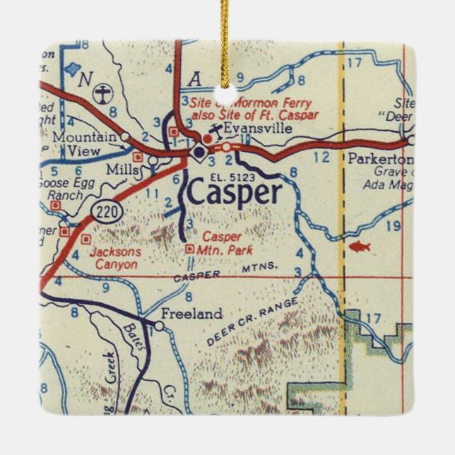 Casper WY Vintage Karte Keramikornament (Rückseite)