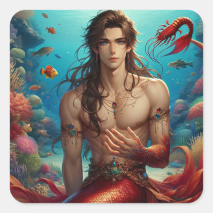 Caspian - Merman - Serie Mermaid Art Collection Quadratischer Aufkleber