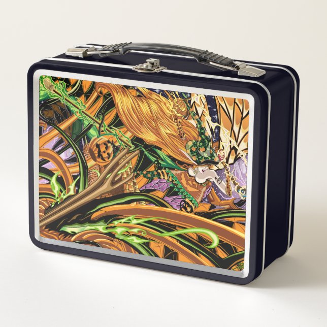 Cassandra fährt den Halloween-Drachen mit WS-Logo Metall Brotdose (Vorderseite)