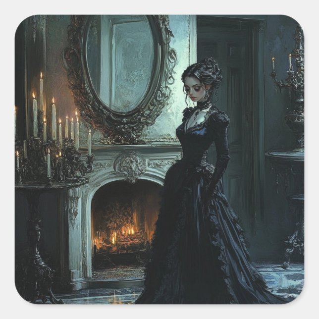 Cassandra Thinking Quadratischer Aufkleber (Vorderseite)