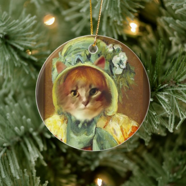 Cassatt Haube auf Kätzchen  Keramik Ornament (Baum)