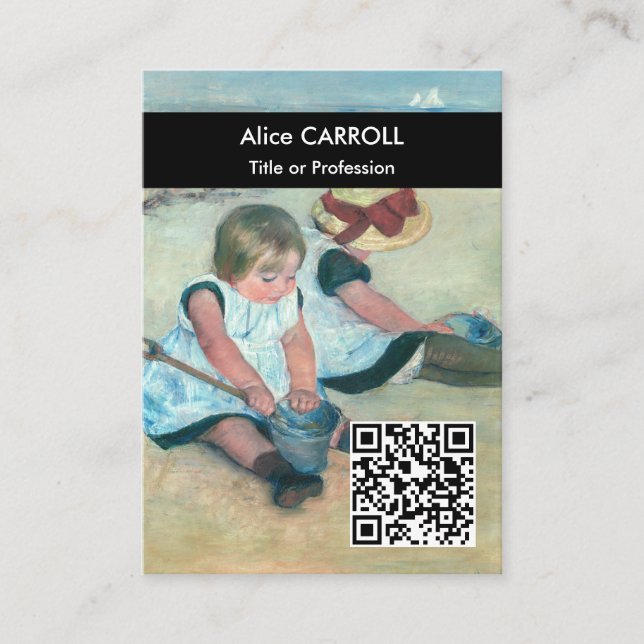 Cassatt - Kinder am Strand spielen - QR-Code Visitenkarte (Vorderseite)