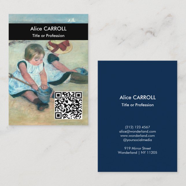Cassatt - Kinder am Strand spielen - QR-Code Visitenkarte (Vorne/Hinten)