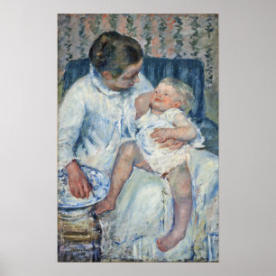 Cassatt - Mutter, die ihr schlafendes Kind waschen Poster