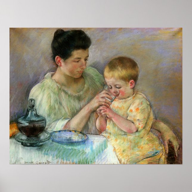 Cassatt - Mutter Fütternd Kind Poster (Vorne)