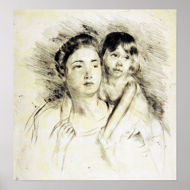 Cassatt - Verweigern Sie, ihr Kind an beiden Hände Poster (Vorne)