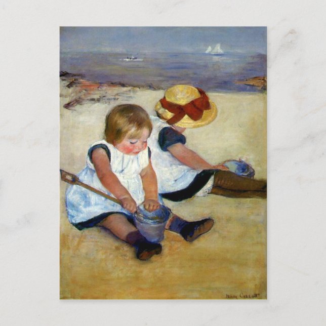 Cassatts "Kinder am Strand" Postkarte (Vorderseite)