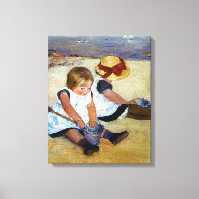 Cassatts Kinder am Strand überzogen Canvas Leinwanddruck (Vorderseite)