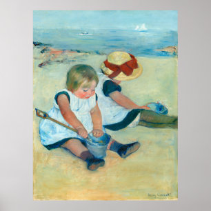 Cassatts Kinder spielen am Strand Poster