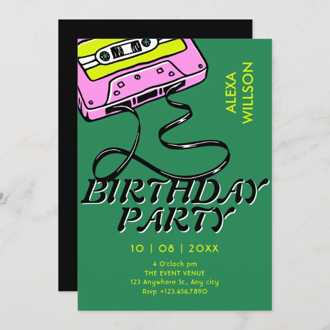Cassette retro birthday einladung (Vorne/Hinten)