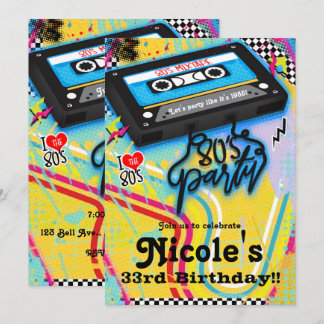 Cassette Tape 80's Theme Birthday Party in den 198 Einladung