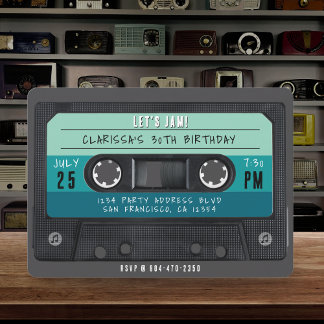 Cassette Tape Blue Retro Geburtstagsparty Einladung
