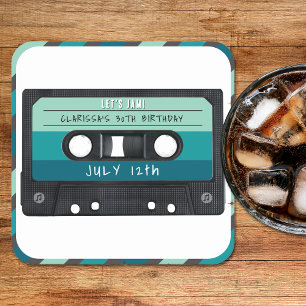 Cassette Tape Blue Retro Geburtstagsparty Rechteckiger Pappuntersetzer