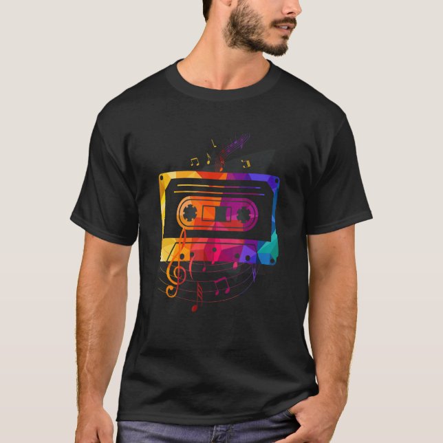 Cassette-Tape-Mixtapes für die 90er-Musiknoten des T-Shirt (Vorderseite)