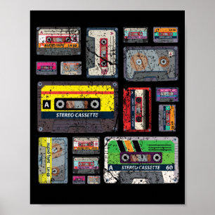 Cassette Tapes Mixtapes 1980s Radio Music Graphic Poster