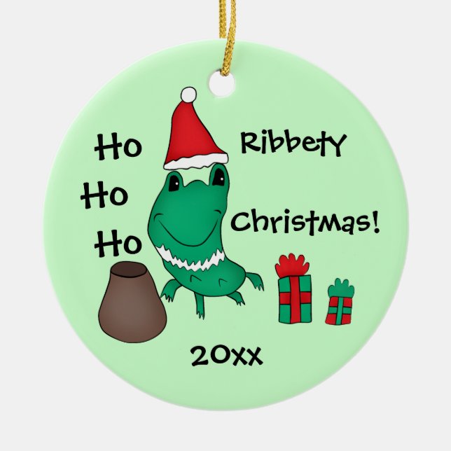 Cassie's niedlicher Weihnachtsfrosch Keramikornament (Vorne)