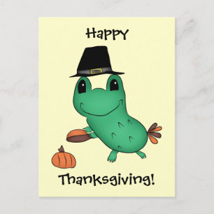 Cassie's Thanksgiving pilgrim frog Feiertagspostkarte