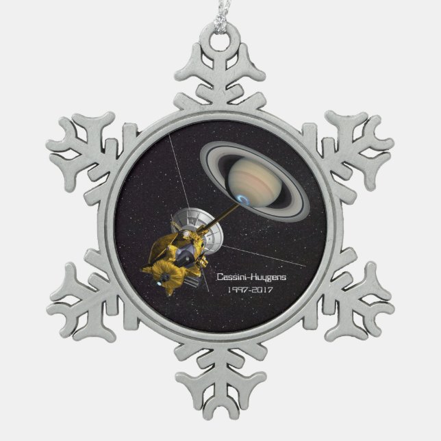 Cassini Huygens Mission zum Saturn Schneeflocken Zinn-Ornament (Vorderseite)