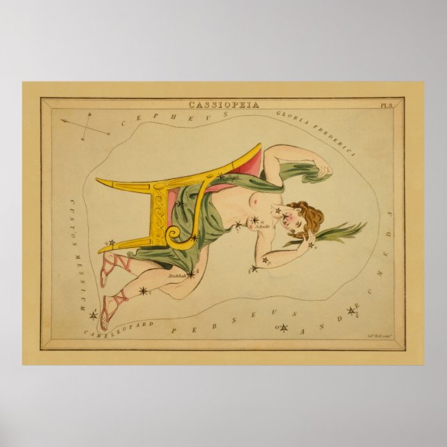 Cassiopeia - Vintages Sternenkartenbild Poster (Vorne)