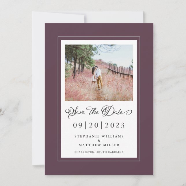 Cassis Lila Borders Foto Save the Date Hochzeit (Vorderseite)