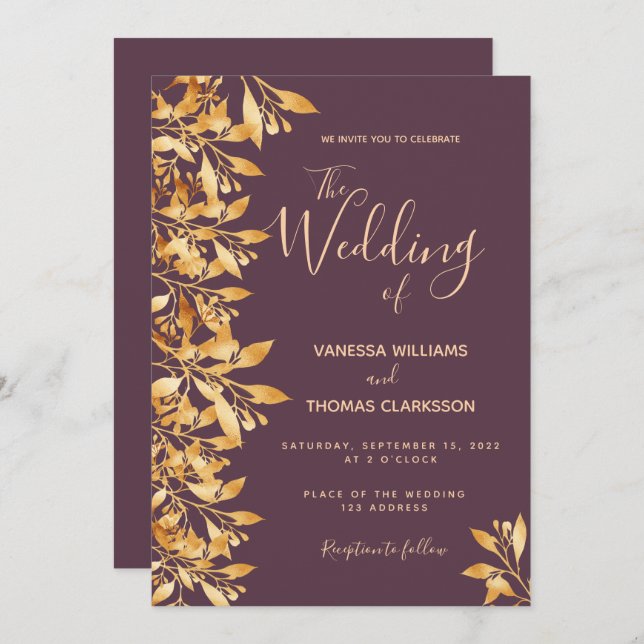 Cassis lila botanische Skripthochzeit Einladung (Vorne/Hinten)