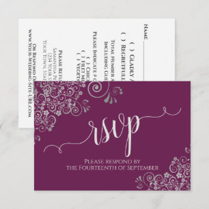 Cassis Lila Elegante Kalligrafie Wunderschöne Hoch RSVP Karte