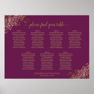 Cassis Lila & Gold 7 Tabelle Seating Chart Poster